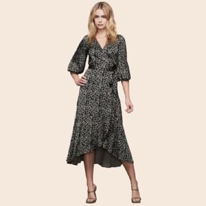 Good American The Wrap Body Dress in Sage Leopard 001 Colorway Size 2